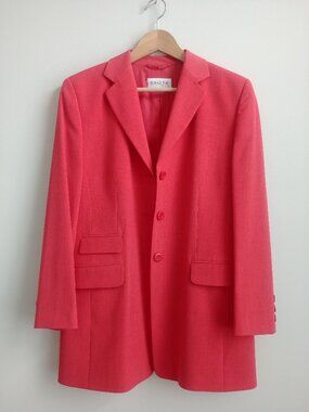 Vintage Horst Basler wool blend long blazer jacket reddish coral 40 approx Med